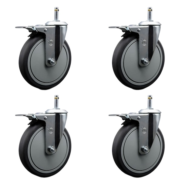 Service Caster 6'' Thermo Rubber Swivel 7/16'' Stem Caster Set with Total Lock Brake, 4PK SCC-GRTTL20S614-TPRB-716138-4 - main